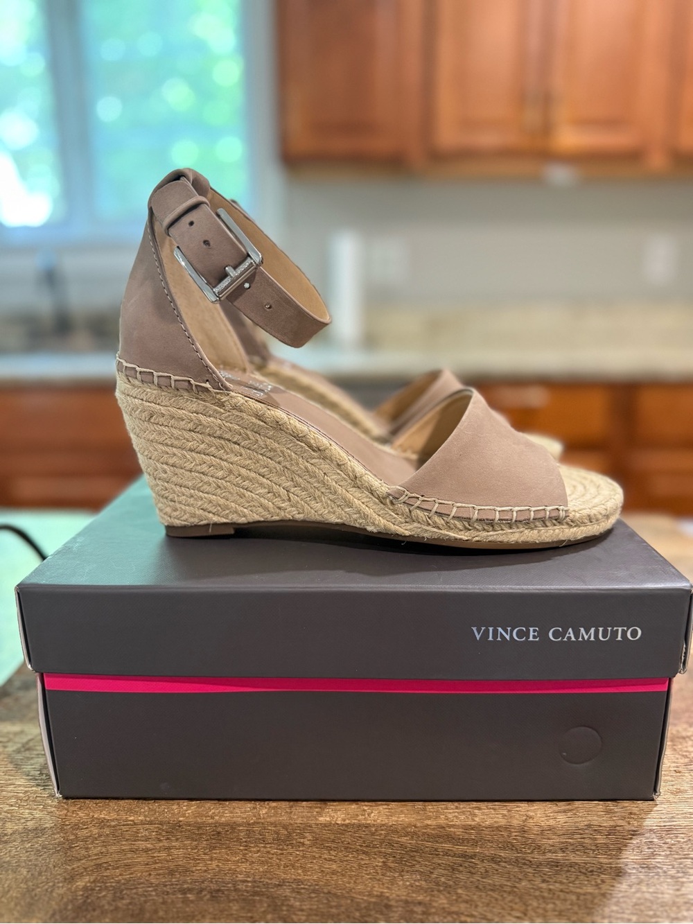 Vince Camuto Leera Espadrille Wedge Sandal in color Dusty Mink Suede